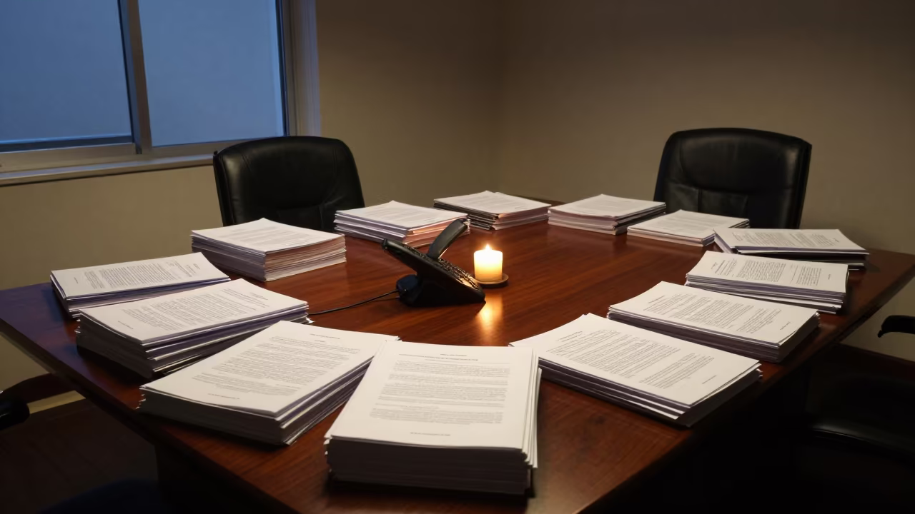 Night Compliance Review Room Juba Boardroom in at a boardroom table before a meeting in Juba
