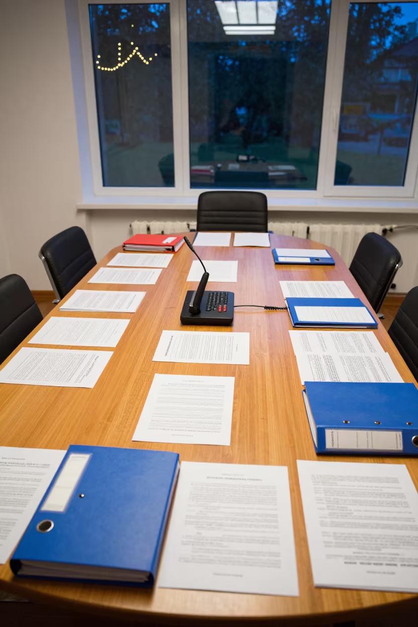 Night Compliance Room Kharkiv Boardroom Table in at a boardroom table before a meeting in Kharkiv