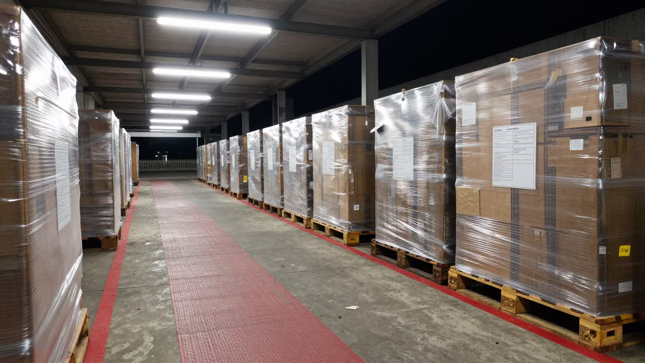 Night Crossdock Damage Mat Salvador Logistics in inside a cross-dock lane in Salvador