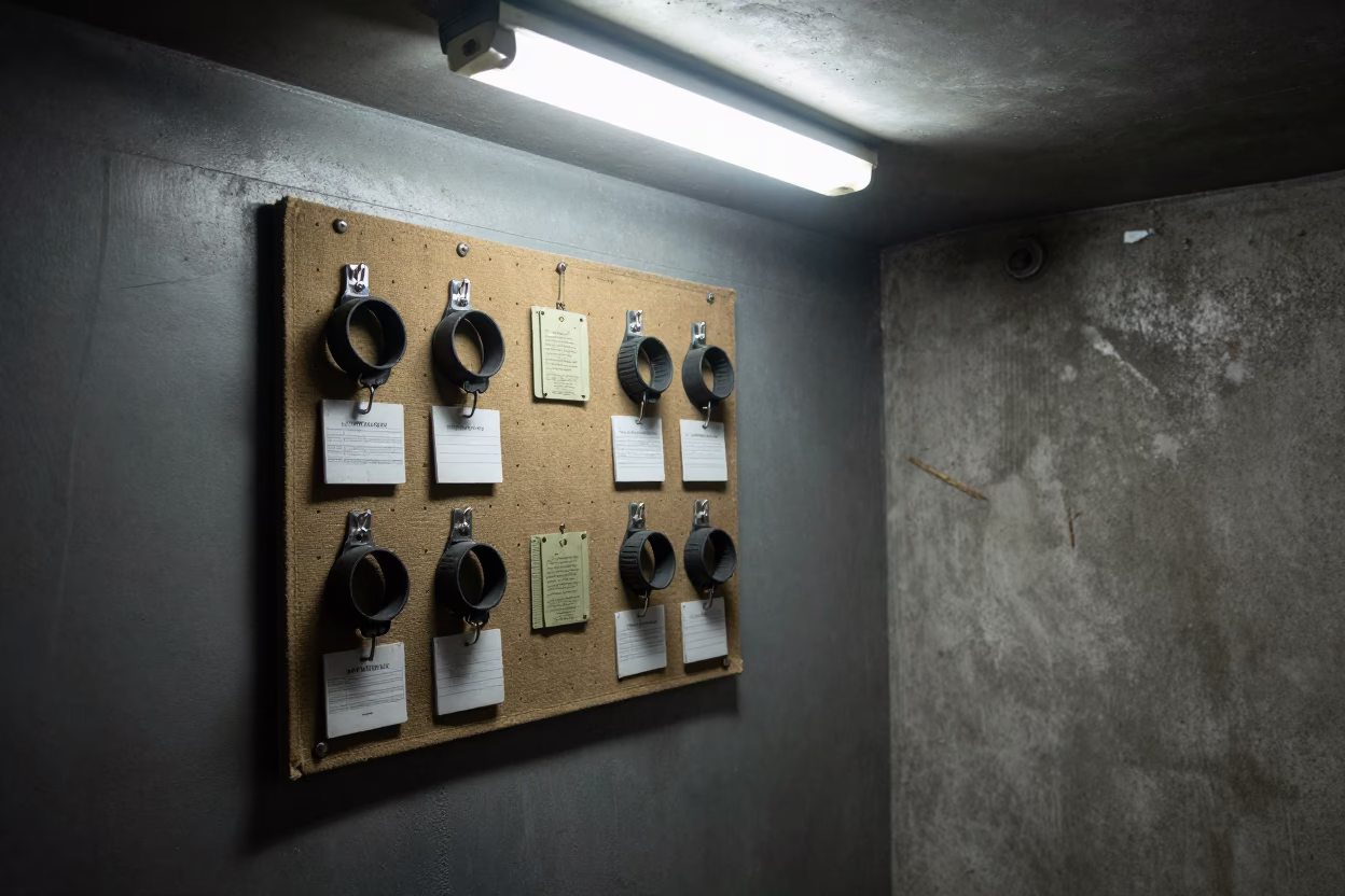 Night Drill Trainer Pegboard in Jacobabad Bunker in inside a bunker stairwell near Jacobabad