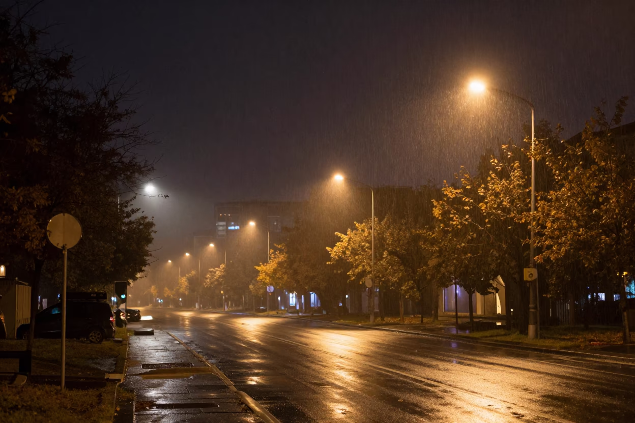 Night Drizzle Softens City Lights Near Mus in near Muş