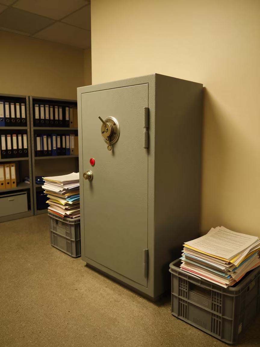 Night Drop Safe in Dundee Dispatch Office in inside a dispatch office above the dock in Dundee