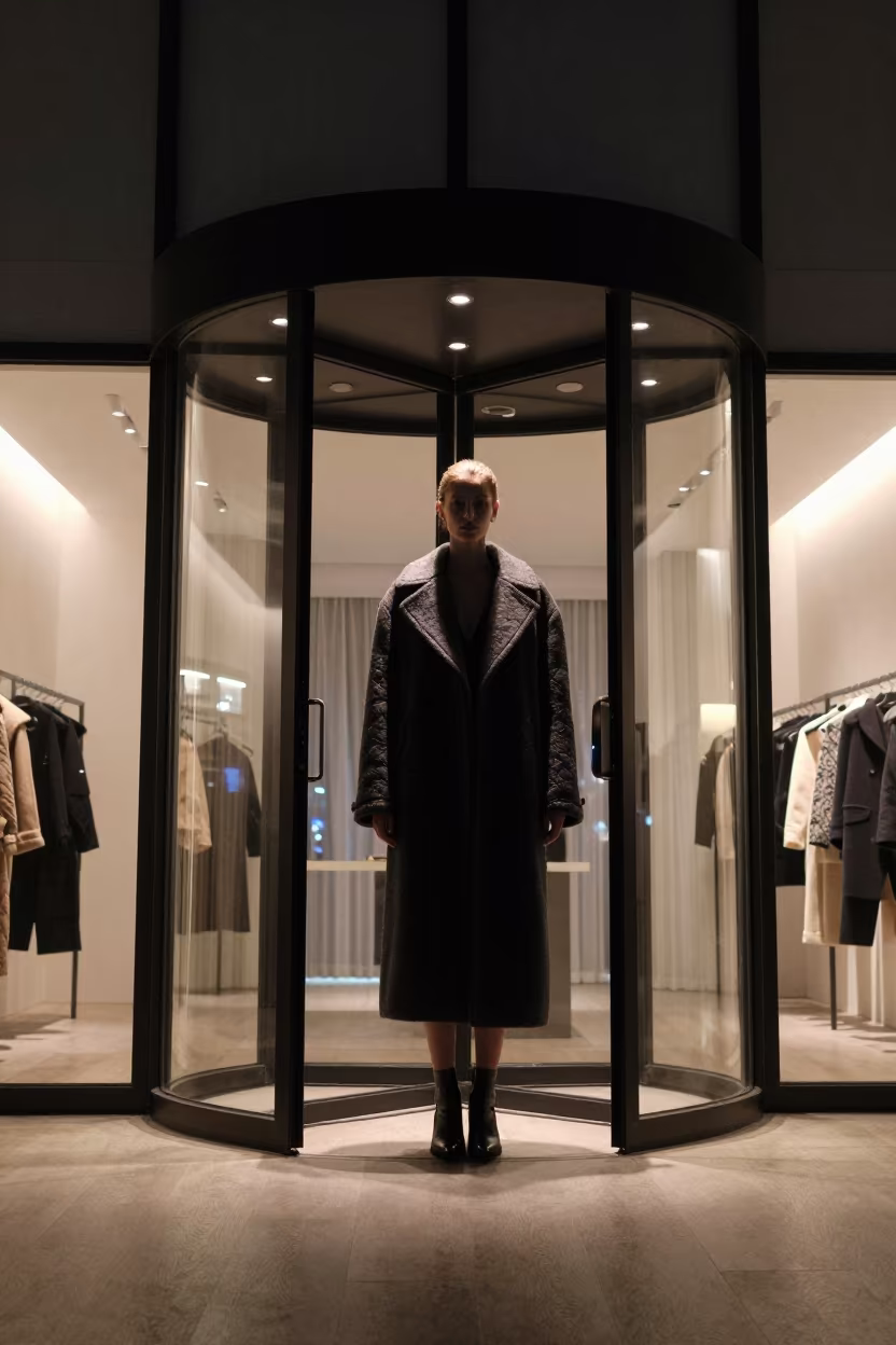 Night Fashion Editorial Hotel Door Showroom in inside a minimalist showroom near Aïn Beïda