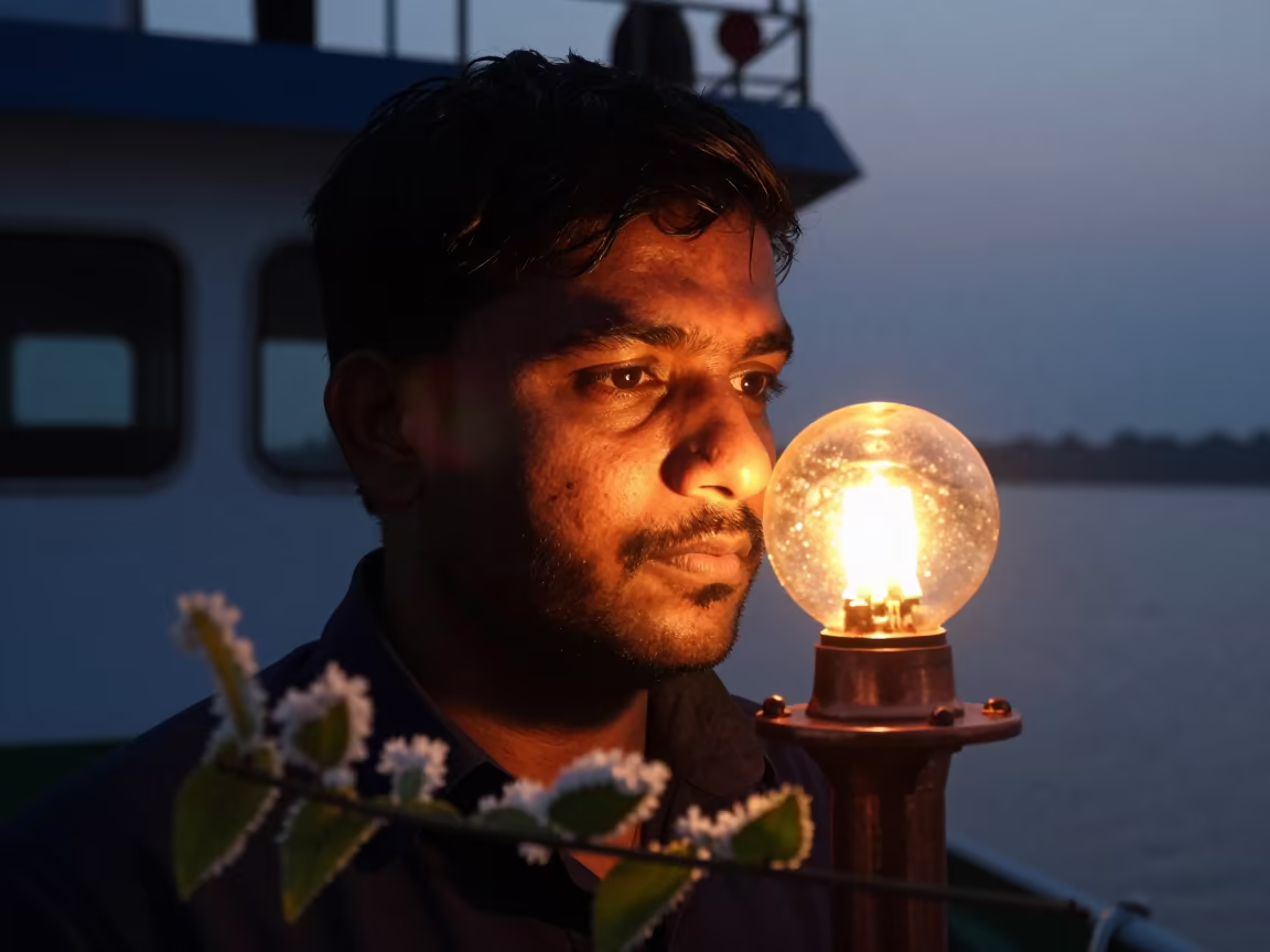 Night Ferry Pilot in Copper Dusk Light in near Aligarh