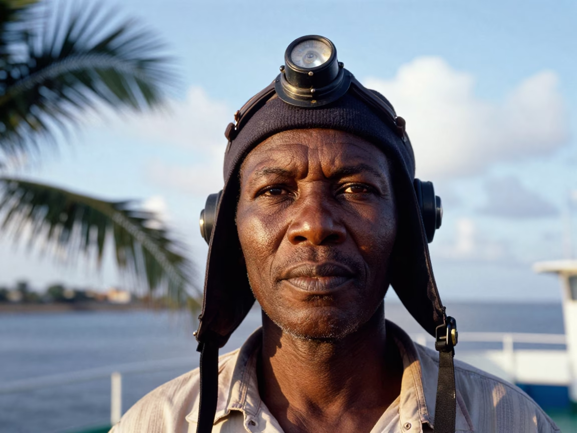 Night Ferry Pilot Face in Dakar Afternoon Light in near Ouakam, Dakar