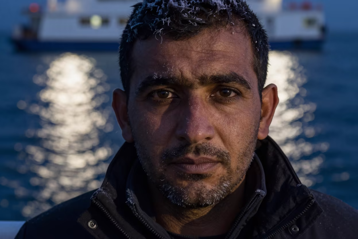 Night Ferry Pilot Face Reflected Light in near Ouargla