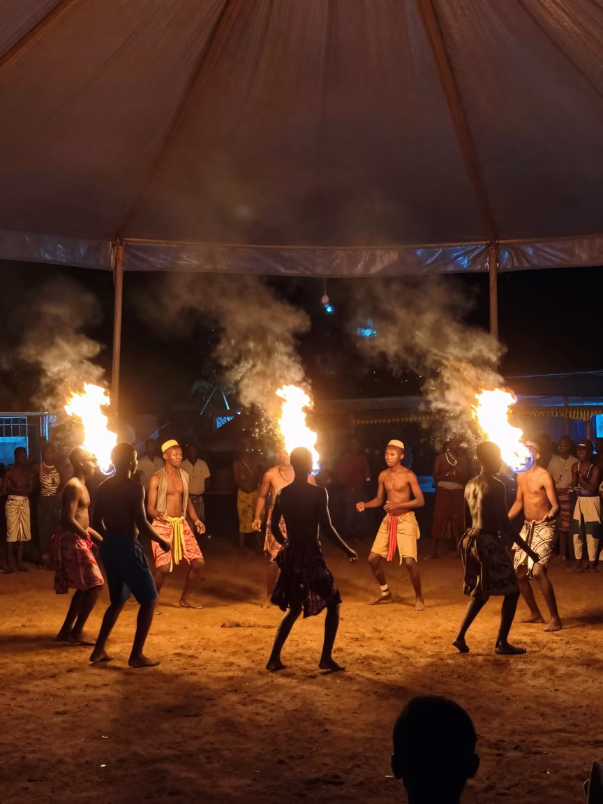 Night Fire Dance Under Lome Circus Tent in under a circus tent in Lome