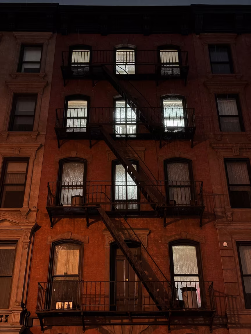 Night Fire Escape on Brownstone in Atrium in inside a vaulted atrium in Foggia