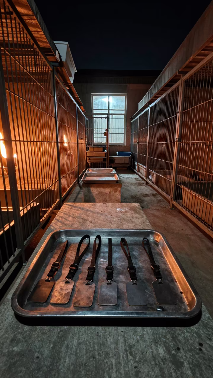 Night Firelight Kennel Tray Gwalior in in a boarding kennel corridor near Gwalior