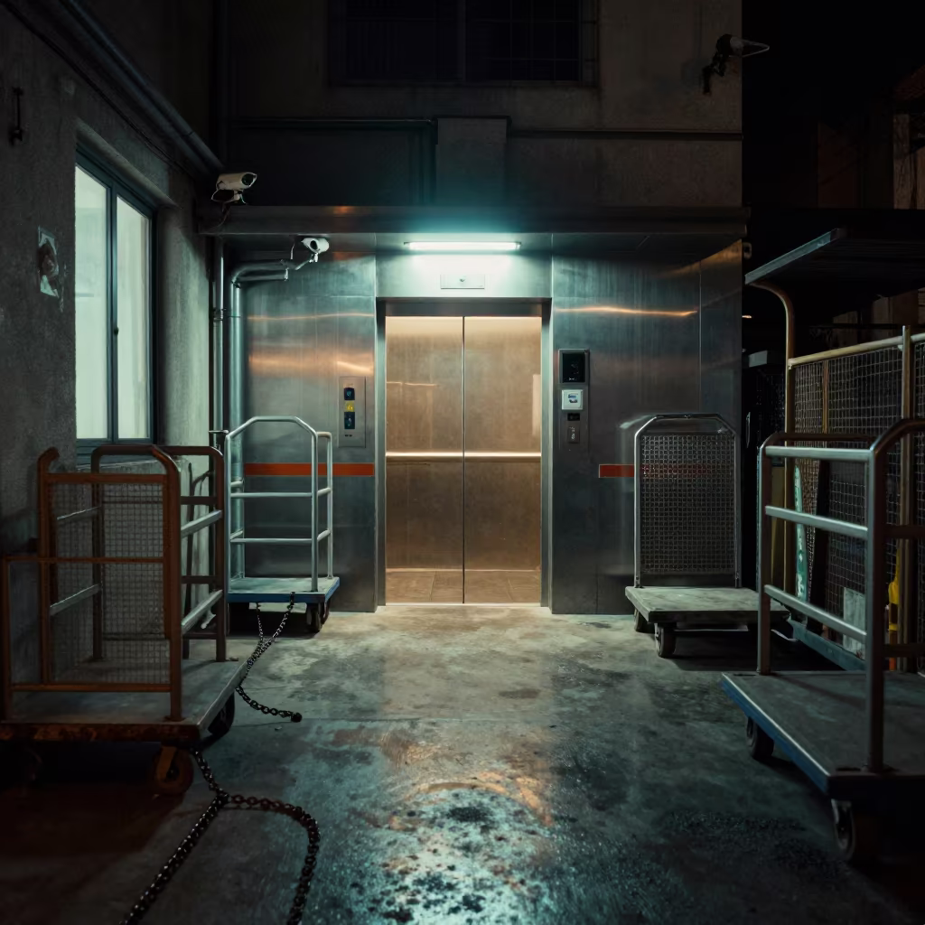 Night Freight Lobby Mumbai Warehouse Carts in inside a warehouse aisle in Colaba, Mumbai