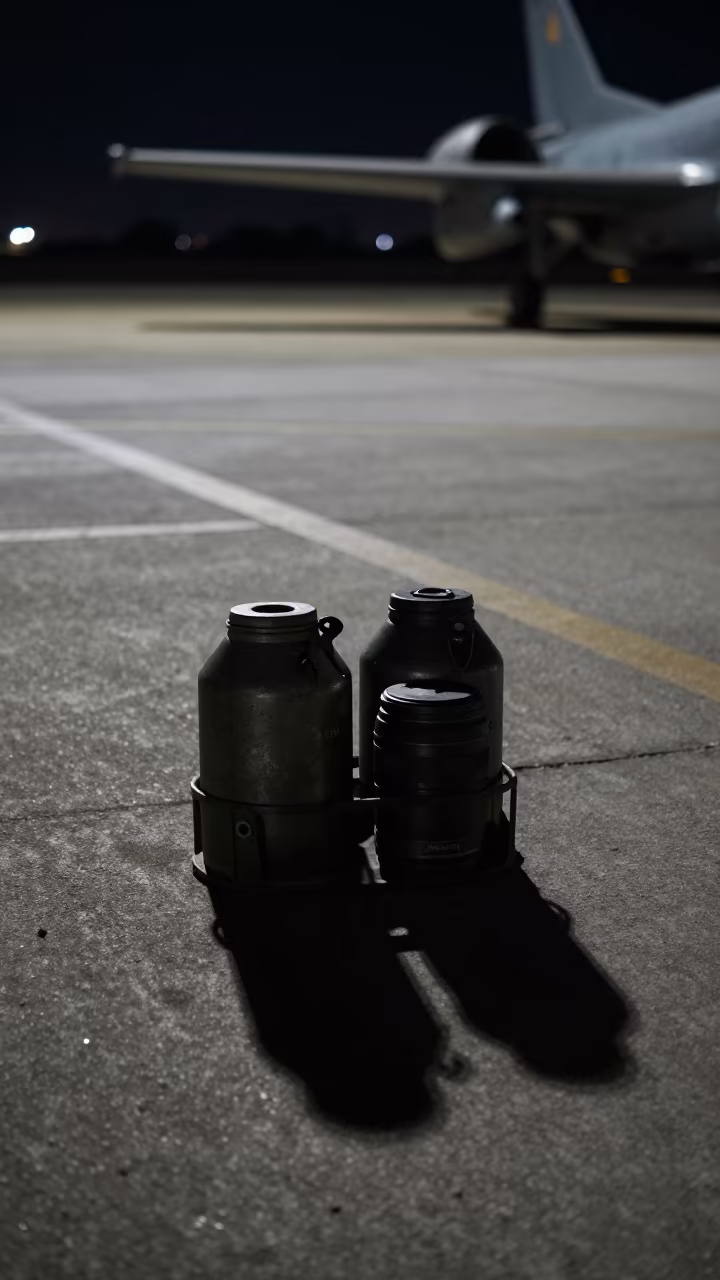 Night Fuel Sample Caddy on Jeddah Airbase in along an airbase flight line in Jeddah