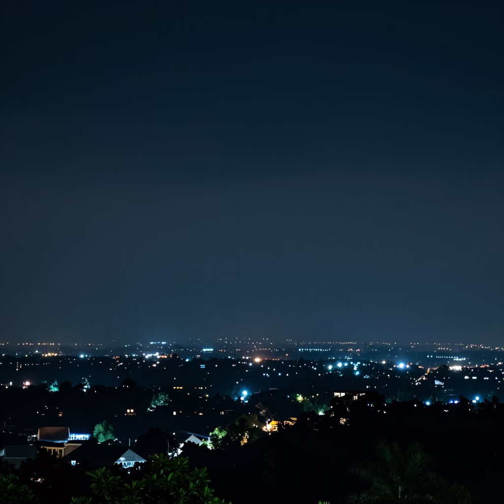 Night Horizon in Yogyakarta at Deep In The Night Light in in Yogyakarta, Indonesia