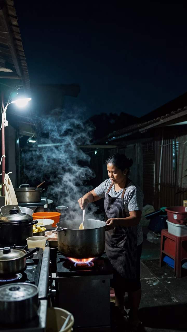 Night Kitchen in Denpasar at The Deepest Night Sky Light in in Denpasar, Indonesia