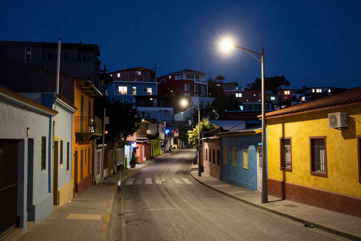 Night Life at Midnight Light in Valparaiso in in Valparaiso, Chile