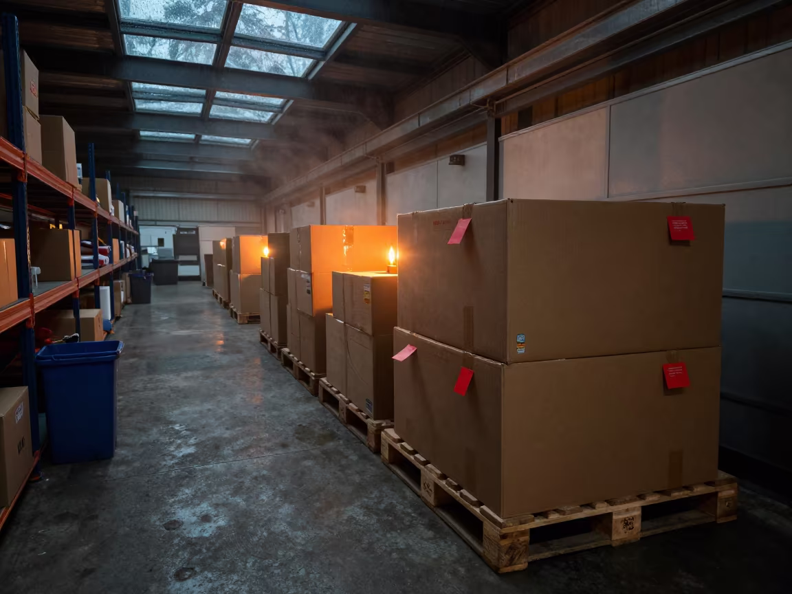 Night Logistics Pallet with Red Tags in Mufulira in at a fulfillment packing station near Mufulira
