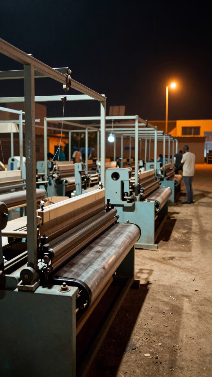 Night Looms in Maiduguri Welding Bay in in a welding bay near Maiduguri