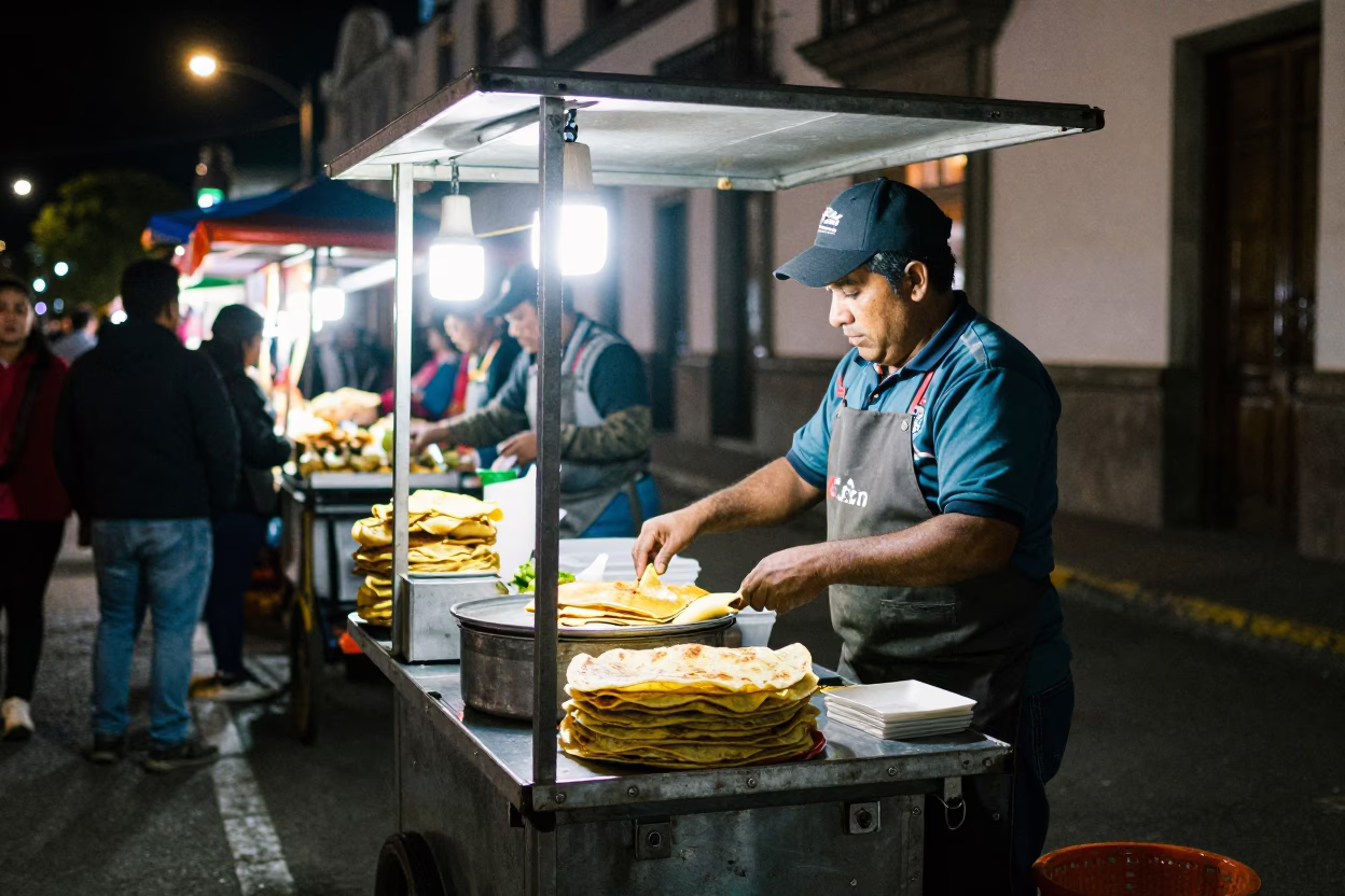 Night Market Activity in Quito Ecuador Street Vendors and Local Life in in Quito, Ecuador