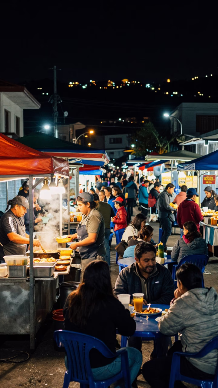Night Market Food Court in Valparaiso Chile with Boot Scraper and Plate in in Valparaiso, Chile