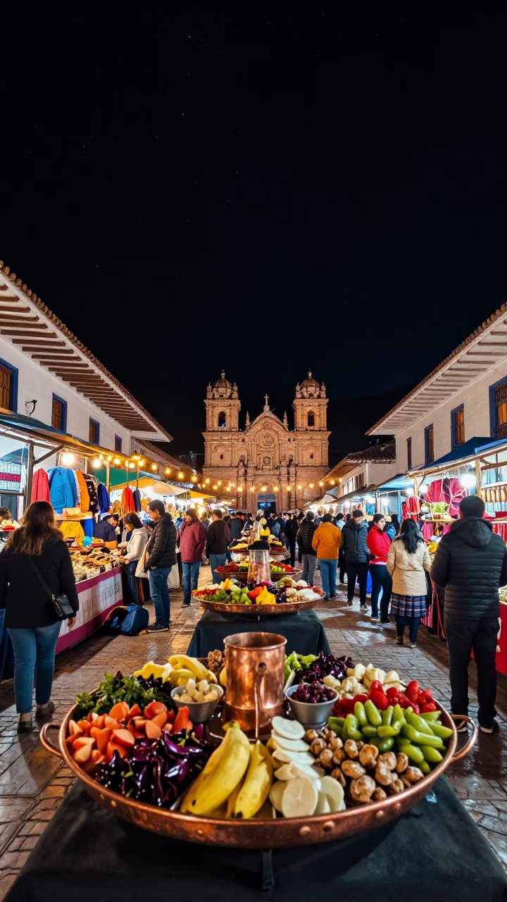 Night Market in Cusco at The Deepest Night Sky Light in in Cusco, Peru