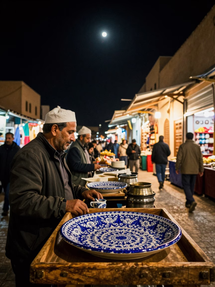 Night Market in Fez at The Deepest Night Sky Light in in Fez, Morocco