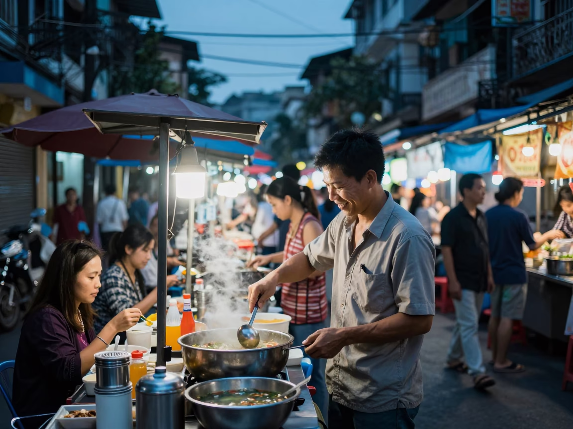 Night Market in Hanoi at Blue Hour in in Hanoi, Vietnam