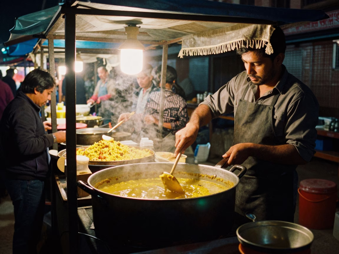 Night Market in Kathmandu Nepal with Vintage Saucepan and Linen Fringe Latch in in Kathmandu, Nepal