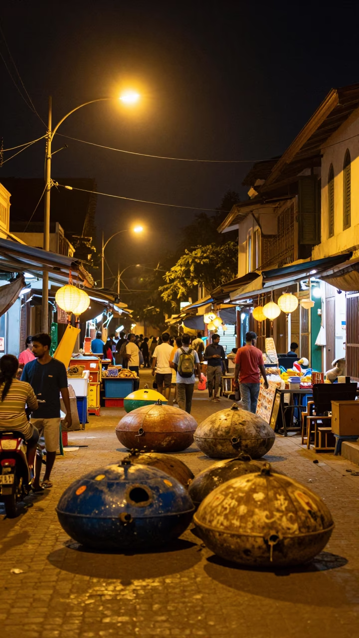 Night Market in Kochi Kerala India with Fishing Floats and Lanterns in in Kochi, India