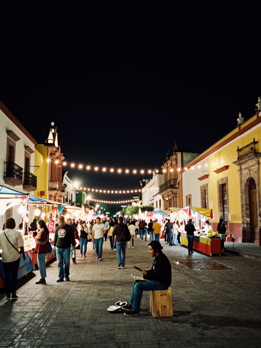 Night Market in Merida at The Deepest Night Sky Light in in Merida, Mexico