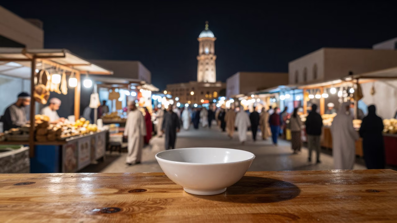 Night Market in Muscat Oman Traditional Omani Dishes and Street Life Under Starry Sky in in Muscat, Oman