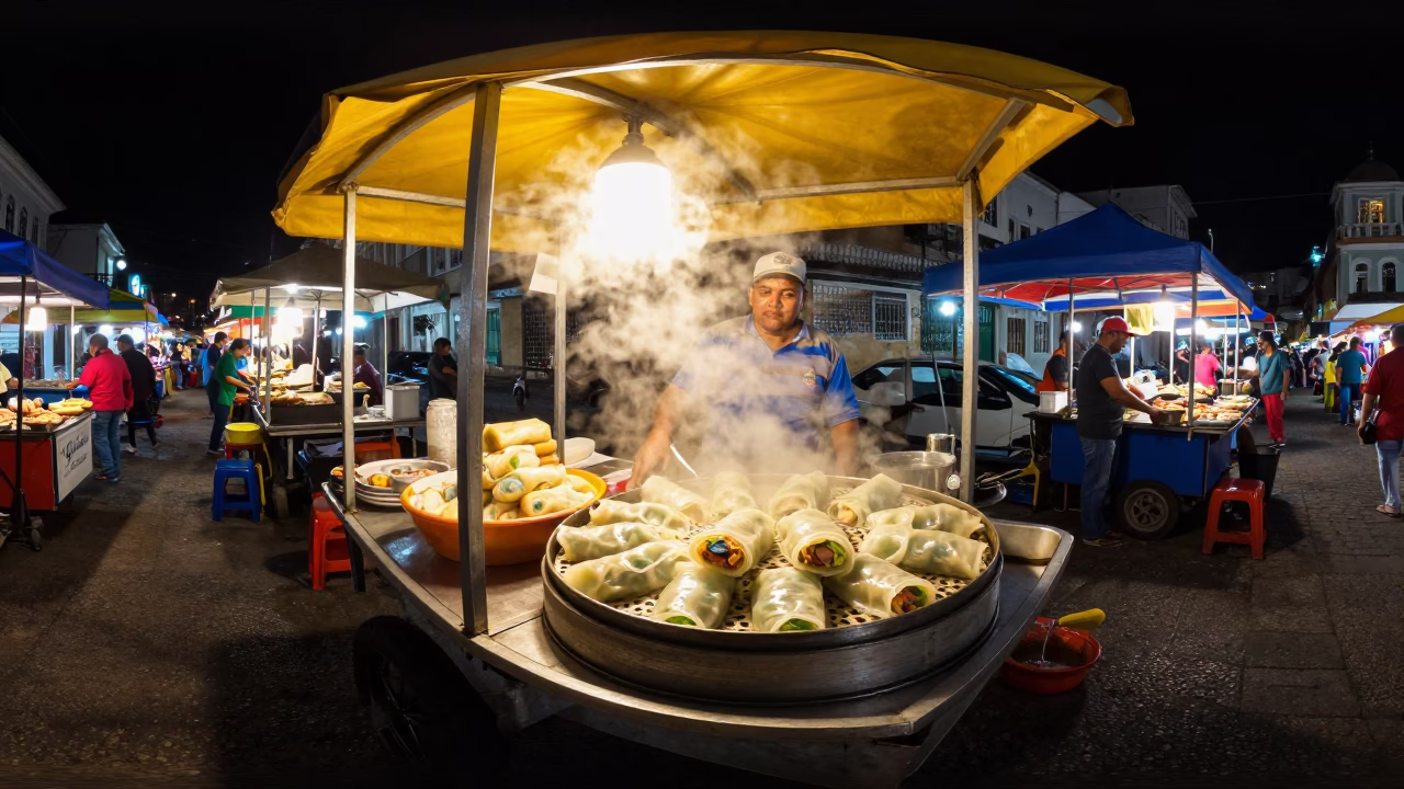 Night Market in Salvador at Deep In The Night Light in in Salvador, Brazil