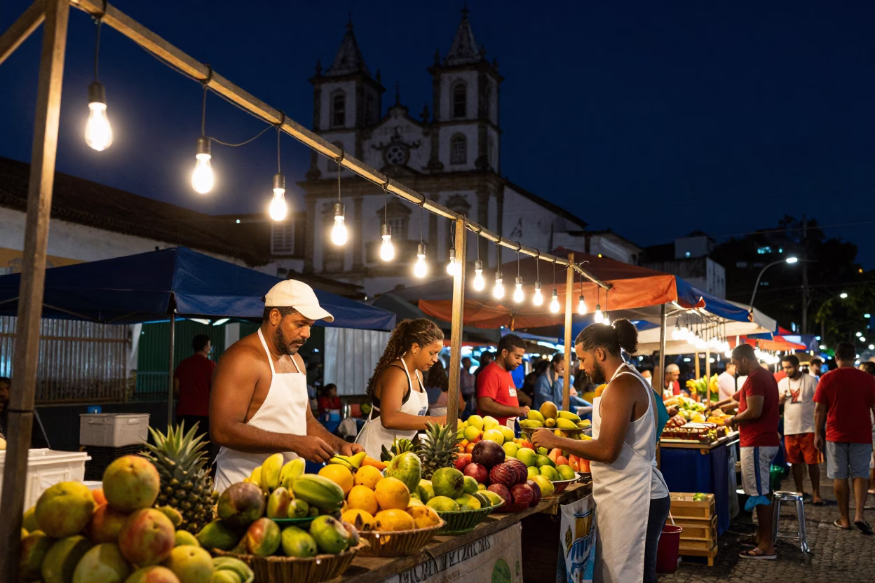 Night Market in Salvador at The Deepest Night Sky Light in in Salvador, Brazil
