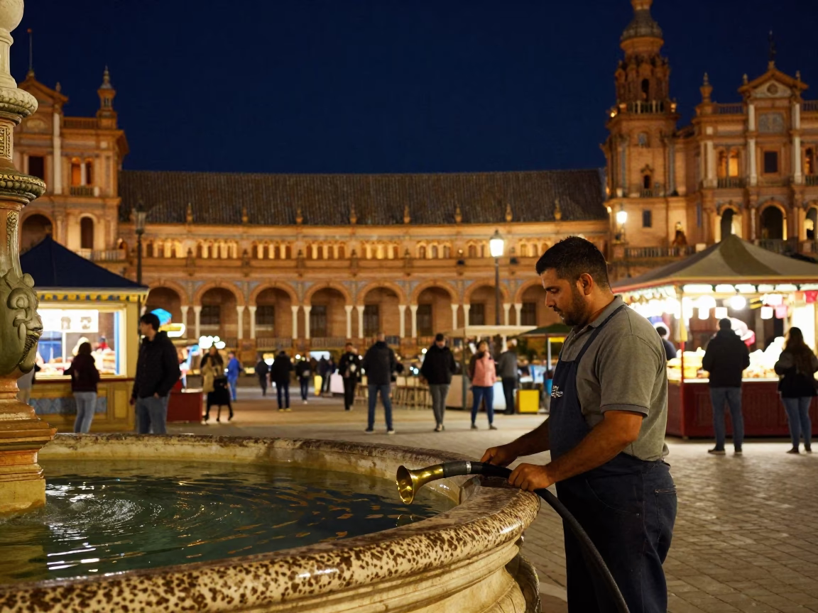 Night Market in Seville at The Deepest Night Sky Light in in Seville, Spain