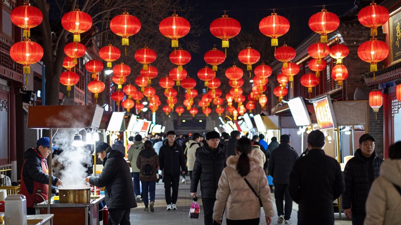Night Market Lanterns and Street Life in Beijing China at Deep Night in in Beijing, China