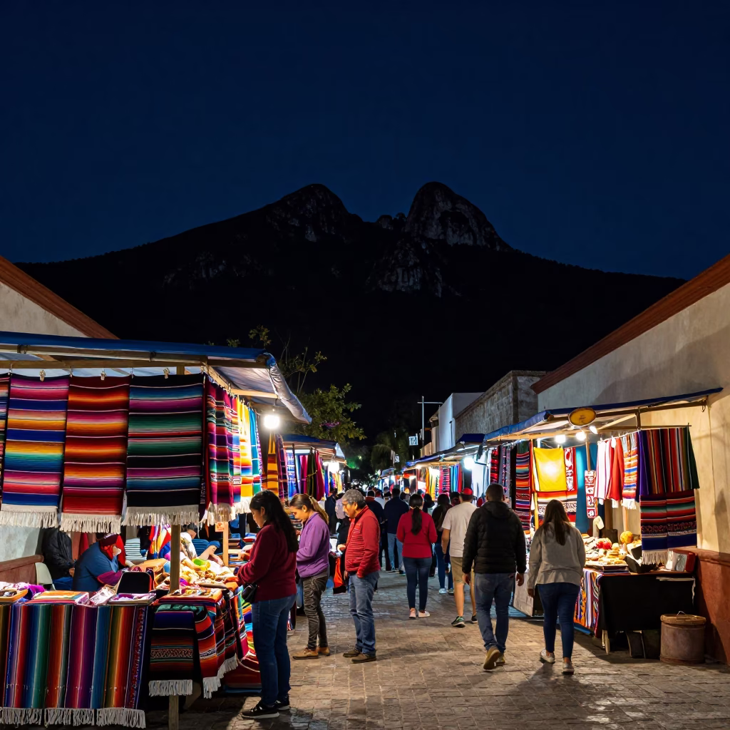 Night Market Oaxaca Mexico Colorful Textiles and Street Food Under Starry Sky in in Oaxaca, Mexico