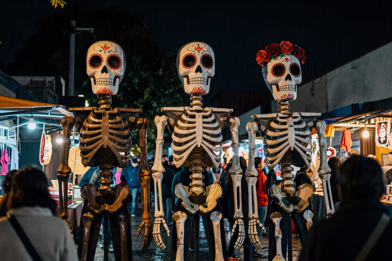 Night Market Skeleton Parade Guadalajara in at a night market in Guadalajara