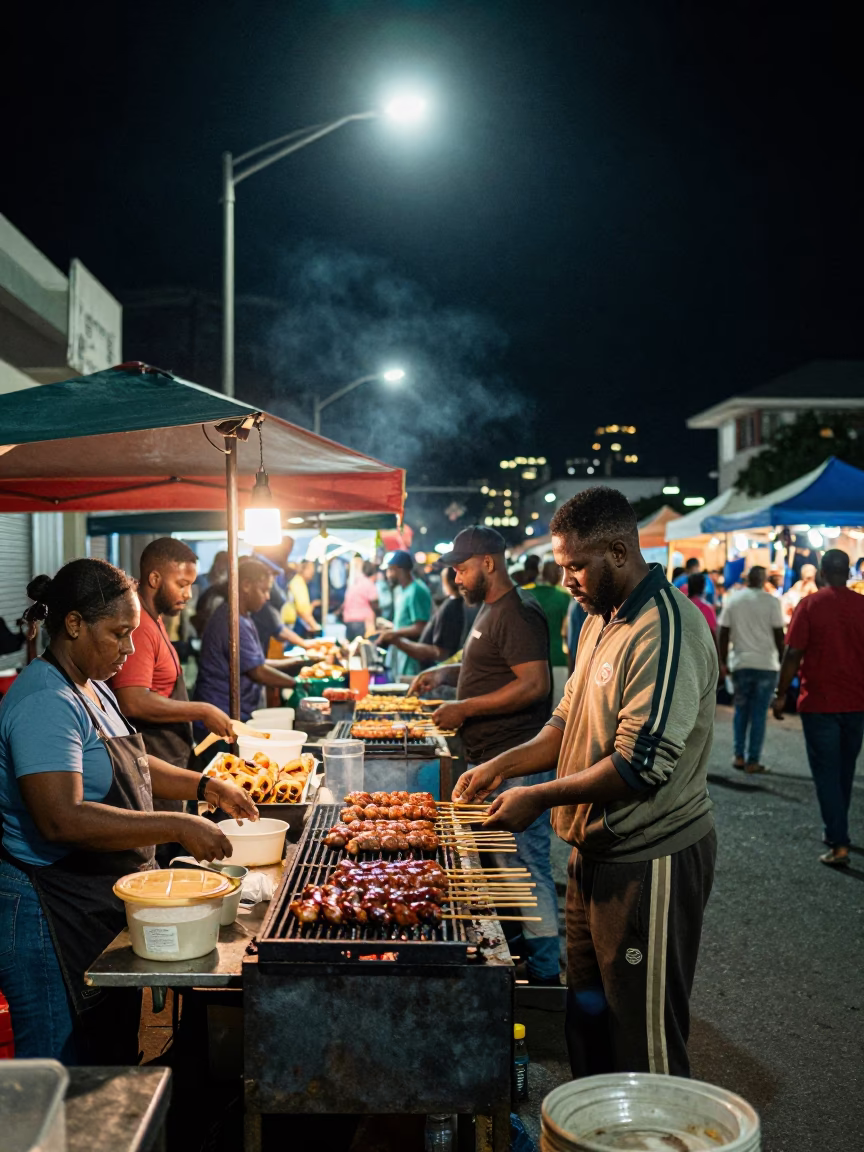 Night Market Stall Cape Town South Africa Busy Street Scene in in Cape Town, South Africa
