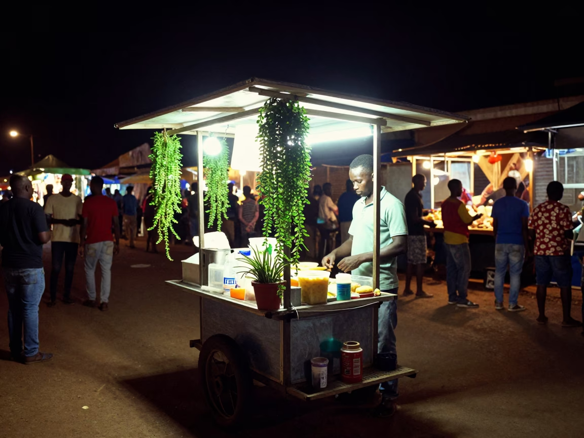 Night Market Stall in Accra Ghana with String of Pearls Plant and Charm Bracelet in in Accra, Ghana