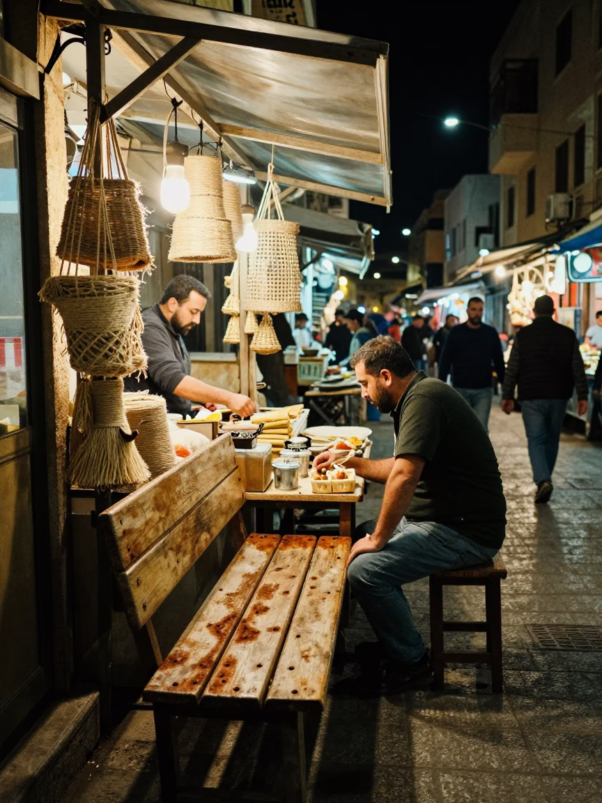 Night Market Stall in Beirut Lebanon with Twine and Rust Details in in Beirut, Lebanon