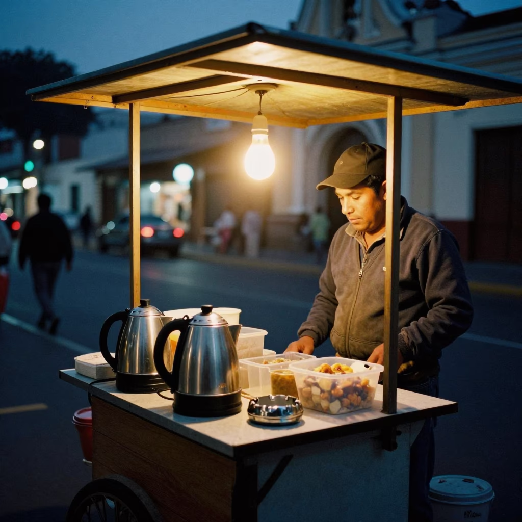 Night Market Stall in Lima With Electric Kettle and Ashtray in in Lima, Peru