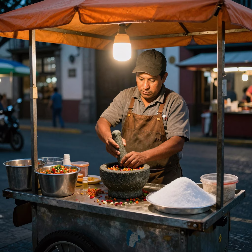 Night Market Stall in Mexico City with Mortar Pestle and Sugar Bowl in in Mexico City, Mexico