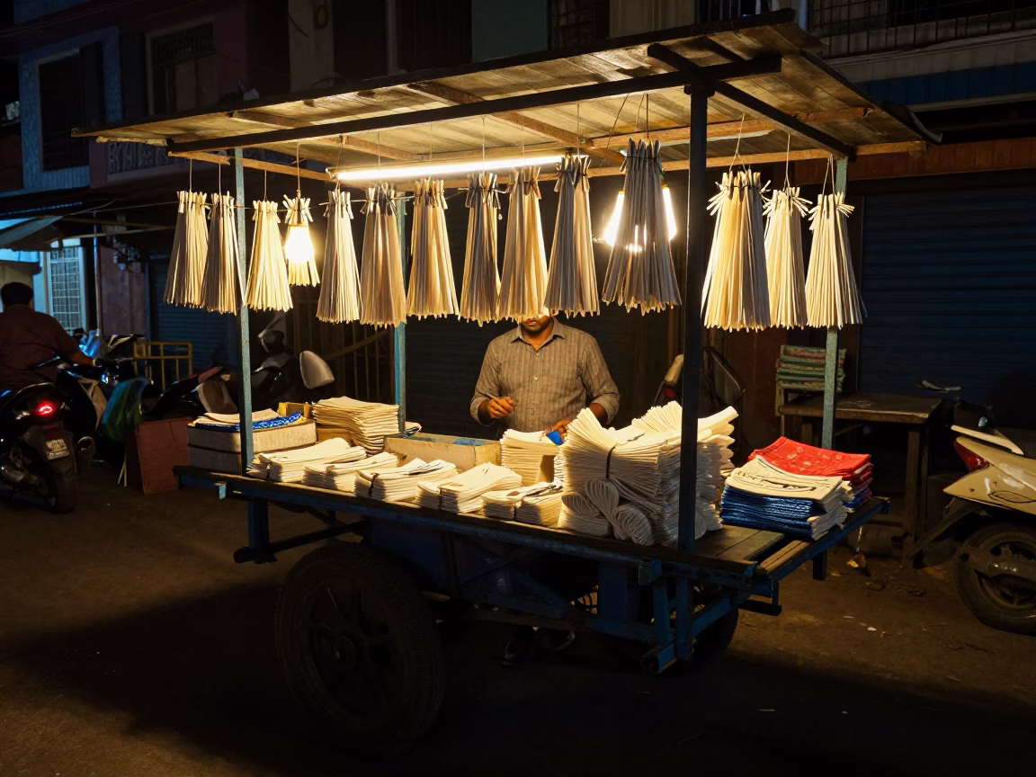 Night Market Stall with Hanging Laundry Pins and Onions in Kolkata India in in Kolkata, India