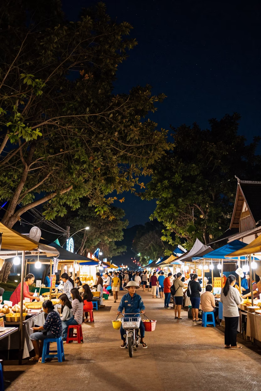 Night Market Street Food Vendor in Luang Prabang Laos Under Starry Sky in in Luang Prabang, Laos