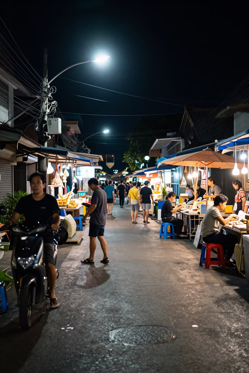 Night Market Street Scene in Chiang Mai Thailand with Garden Shears and Key Bowl in in Chiang Mai, Thailand