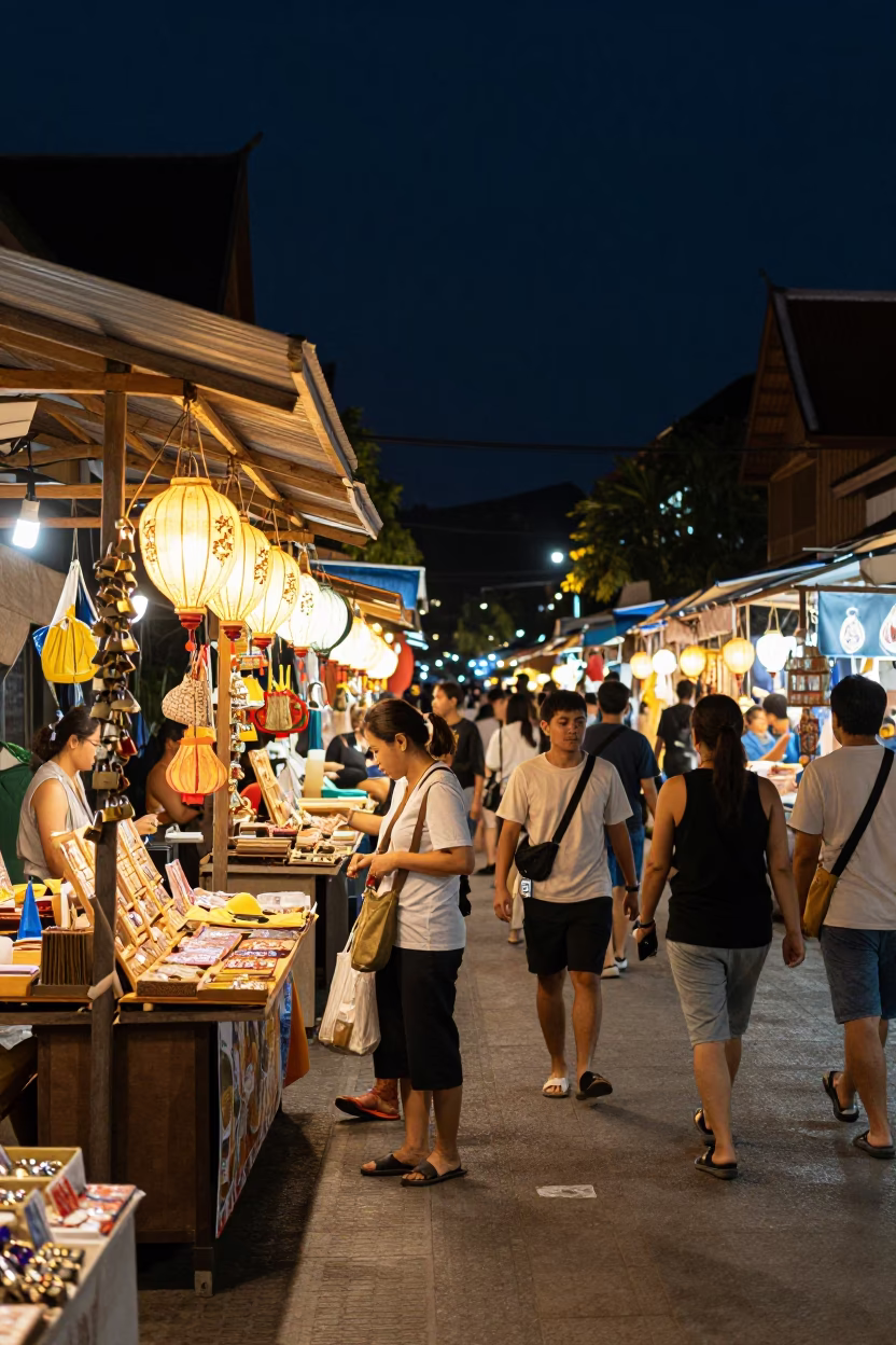 Night Market Street Scene in Chiang Mai Thailand with Padlock and Lanterns in in Chiang Mai, Thailand