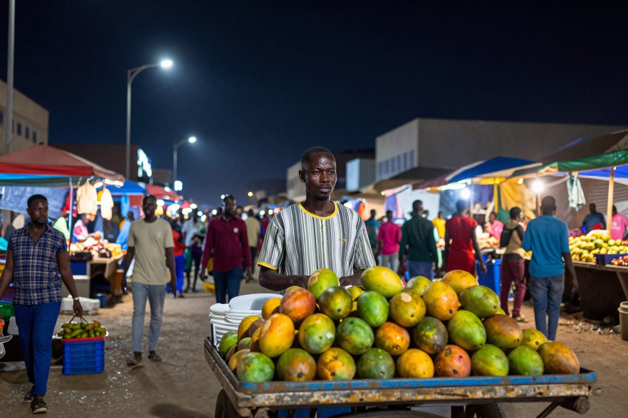 Night Market Street Scene in Dakar Senegal Under Deep Night Sky in in Dakar, Senegal
