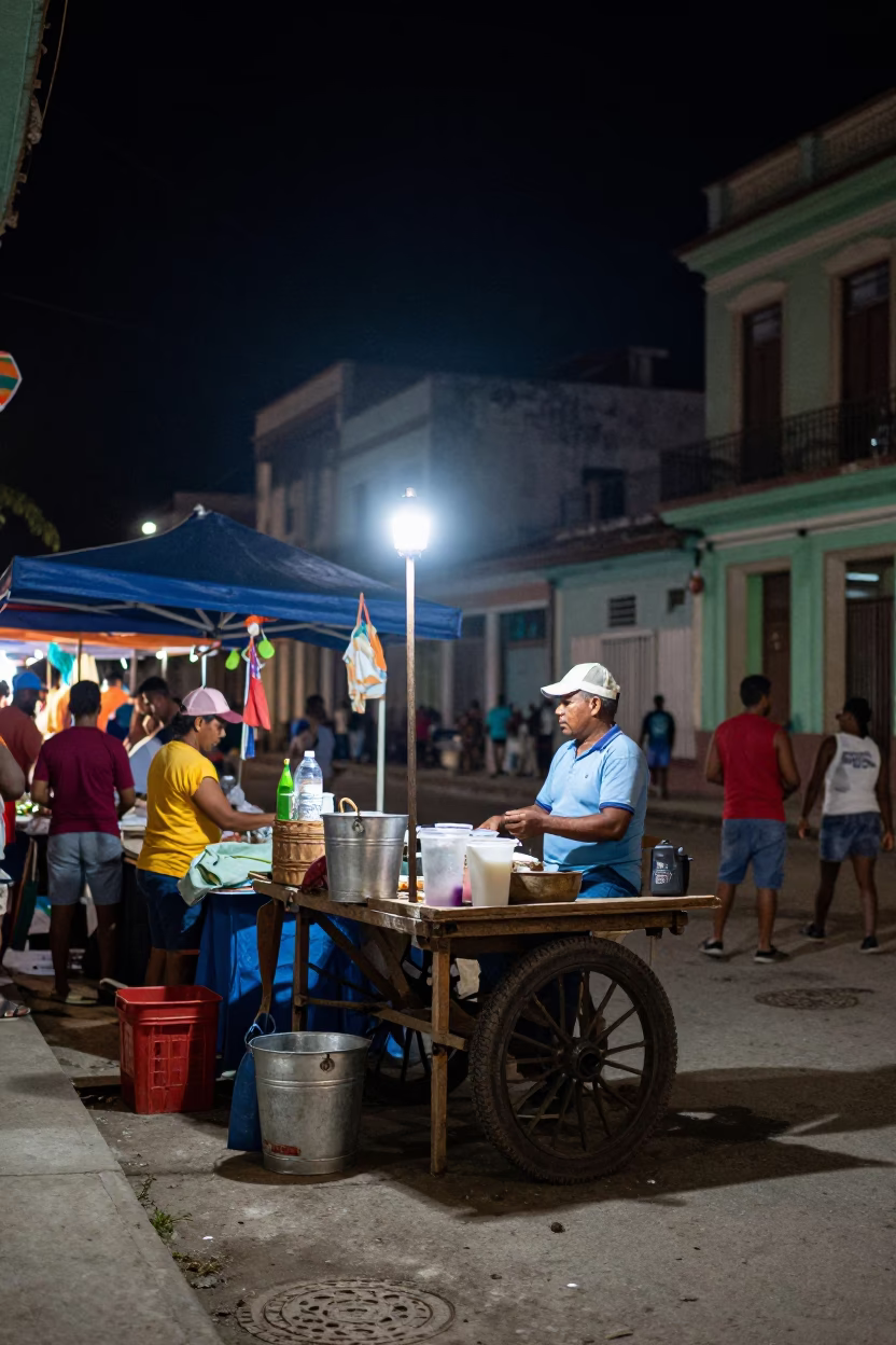 Night Market Street Scene in Havana Cuba with Metal Bucket and Ashtray in in Havana, Cuba