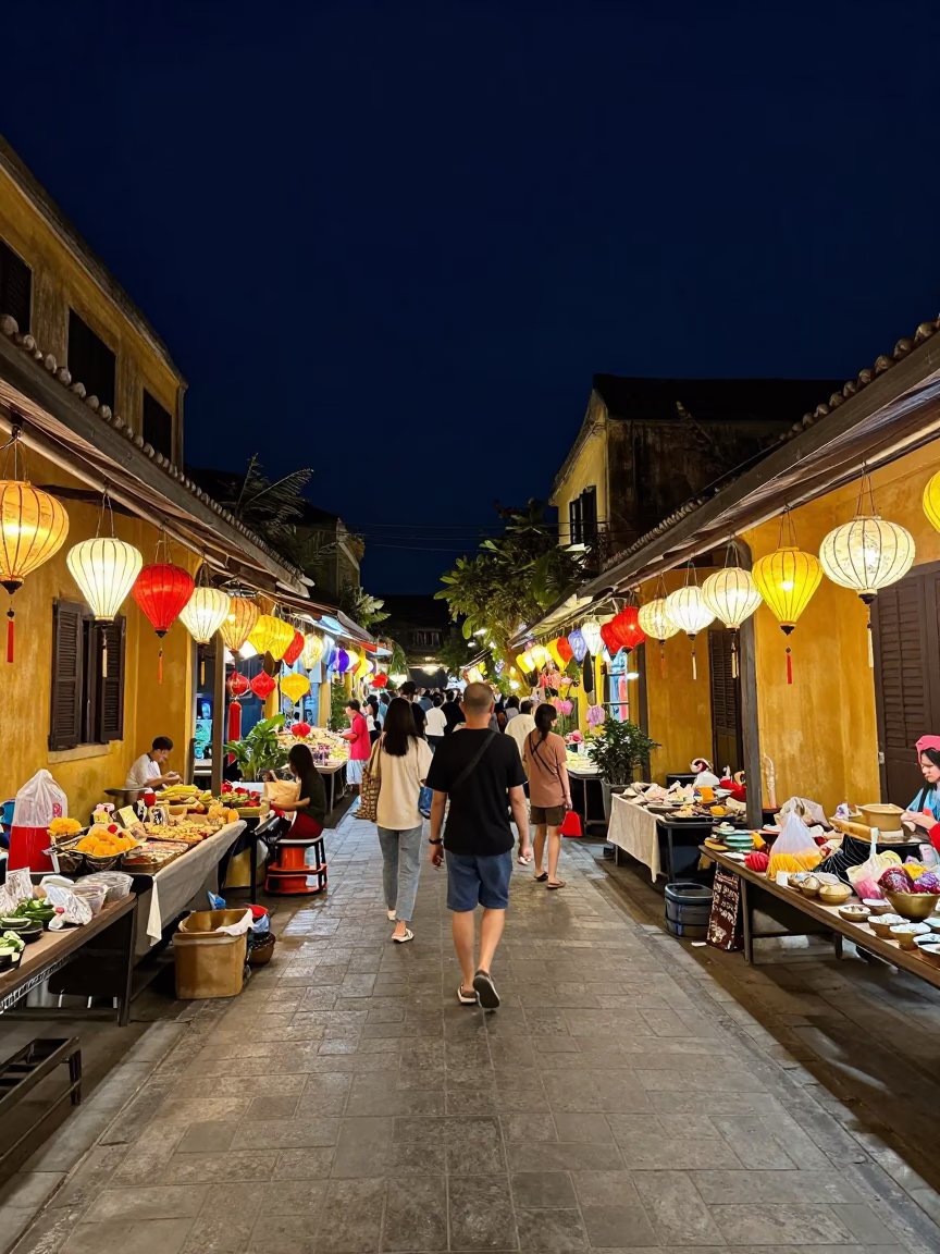 Night Market Street Scene in Hoi An Vietnam with Lanterns and Local Life in in Hoi An, Vietnam