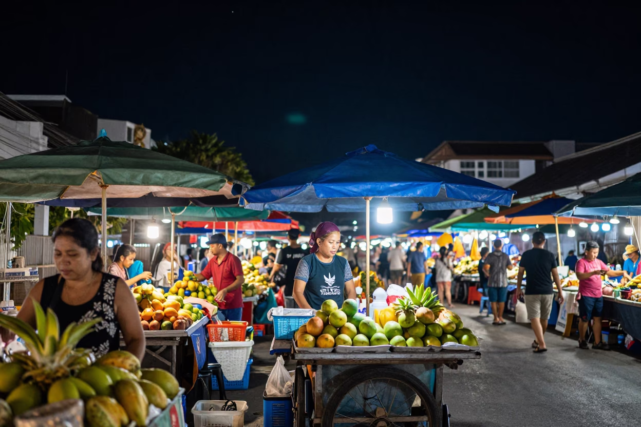 Night Market Street Scene in Phuket Thailand Under Deep Starry Sky in in Phuket, Thailand