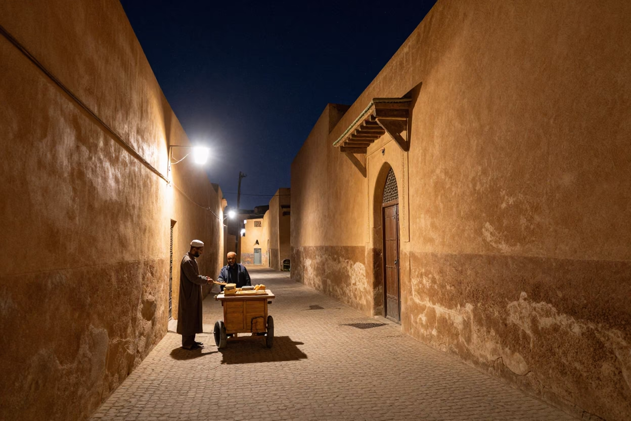 Night Market Stroll in Fez Morocco Under Deep Starry Sky in in Fez, Morocco