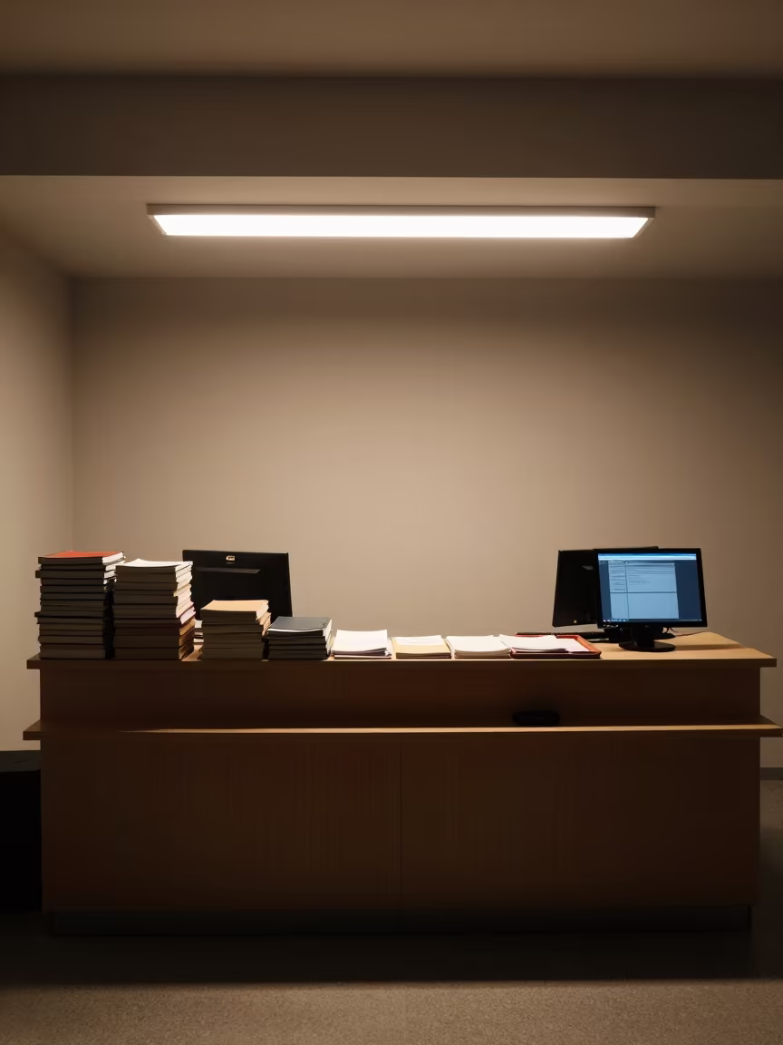 Night Office Brno Desk With Books in at an office reception desk in Brno